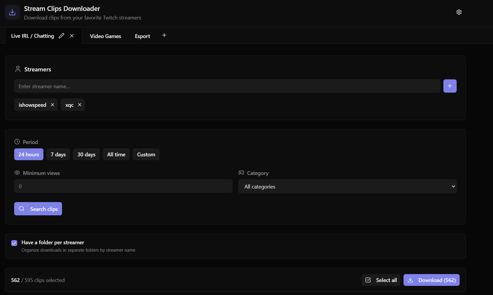 ClipsDownloader Interface 1